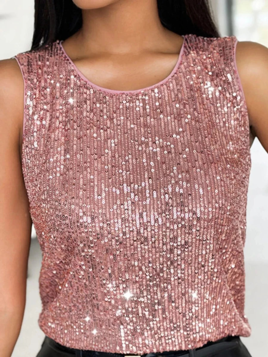 Sequin Round Neck Tank Top - Wow Store