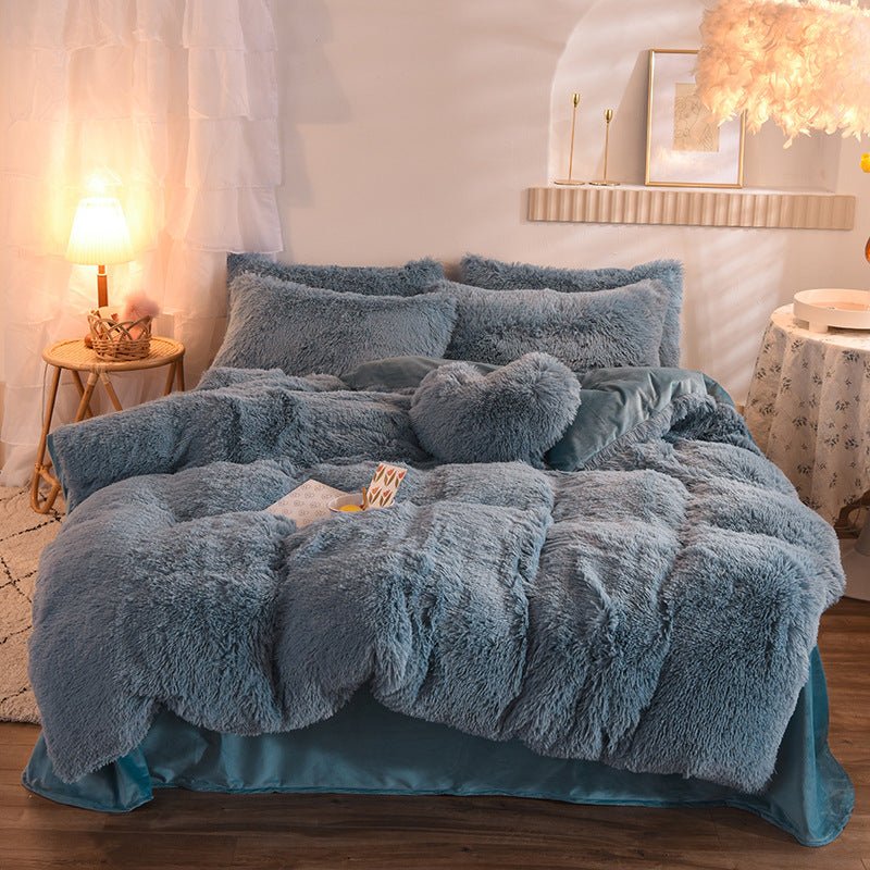 Shaggy Faux Fur Duvet Cover Set with Flat Sheet, 4 Pieces — view 3