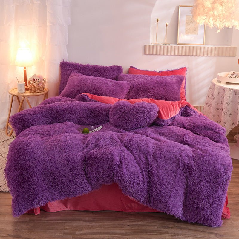 Shaggy Faux Fur Duvet Cover Set with Flat Sheet, 4 Pieces — view 5