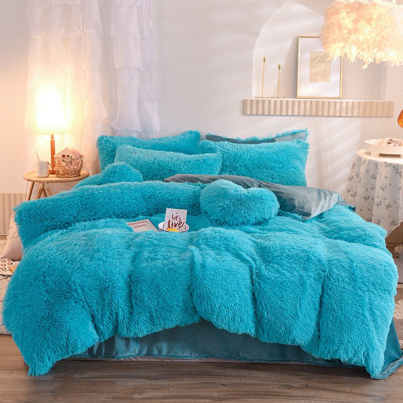 Shaggy Faux Fur Duvet Cover Set with Flat Sheet, 4 Pieces