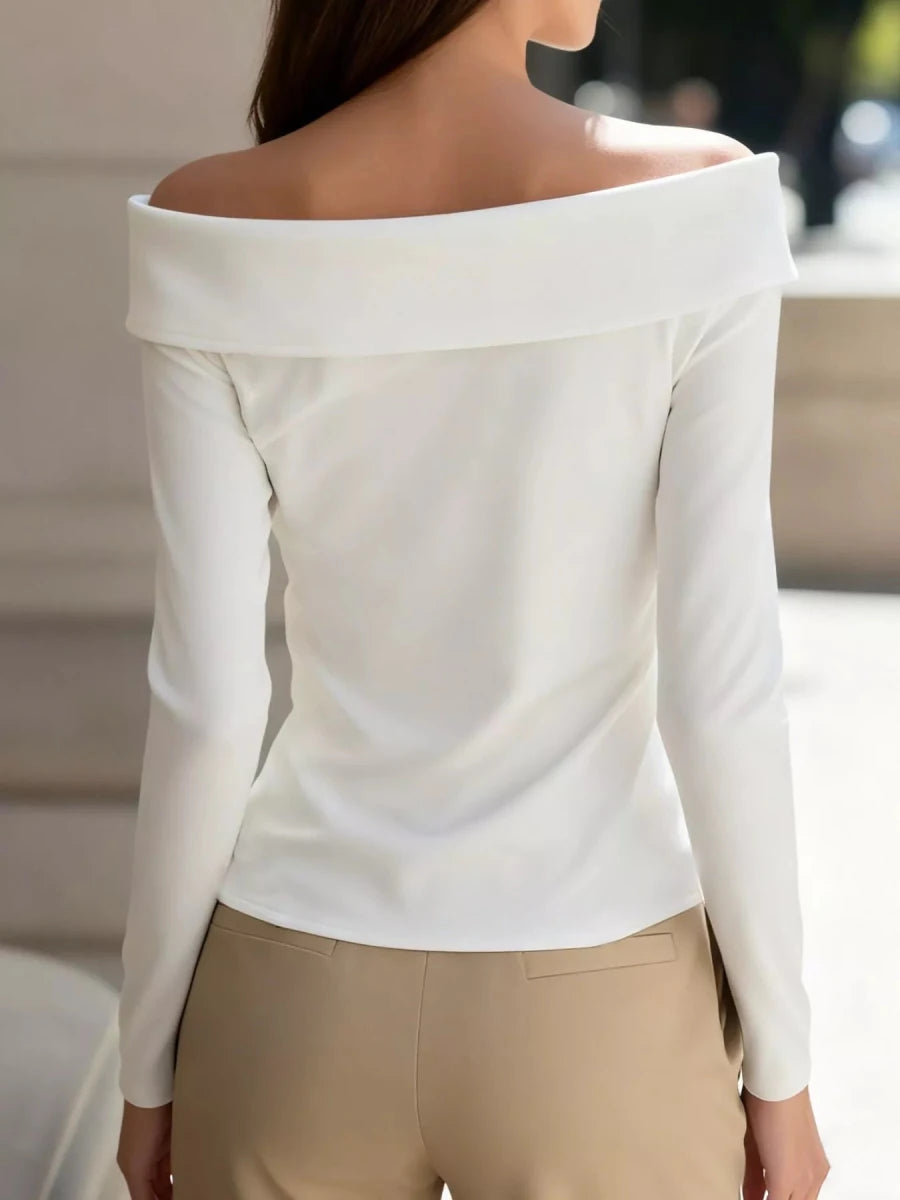 Shamara Off-the-Shoulder Blouse with Decorative Buttons - WowStore.live