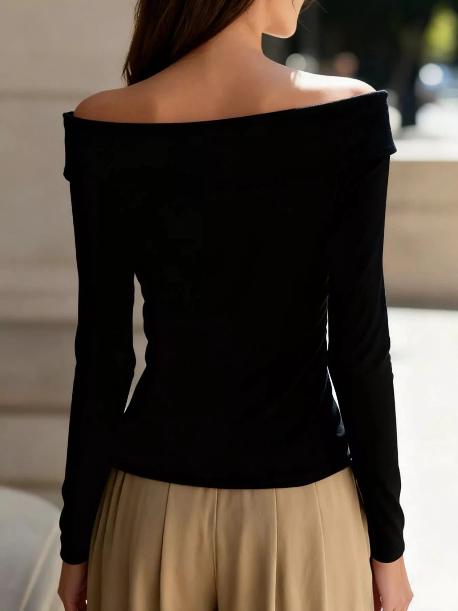 Shamara Off-the-Shoulder Blouse with Decorative Buttons - WowStore.live