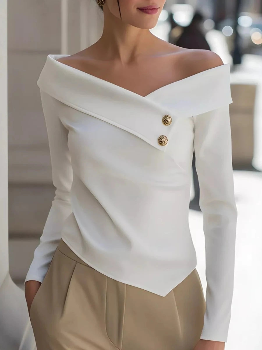 Shamara Off-the-Shoulder Blouse with Decorative Buttons - WowStore.live