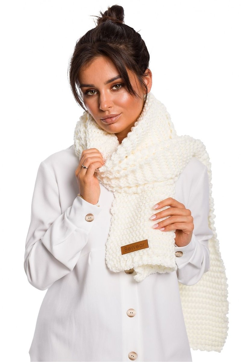 BeWear Knit Shawl in soft beige, draped elegantly