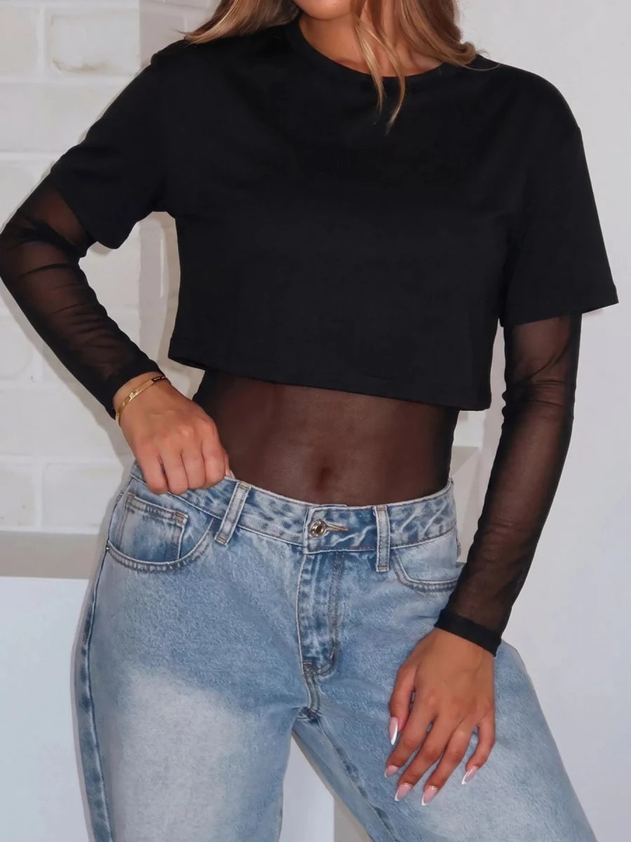 Sheer Mesh Long Sleeve Bodysuit - WowStore.live