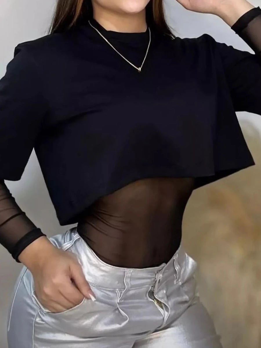 Sheer Mesh Long Sleeve Bodysuit - WowStore.live