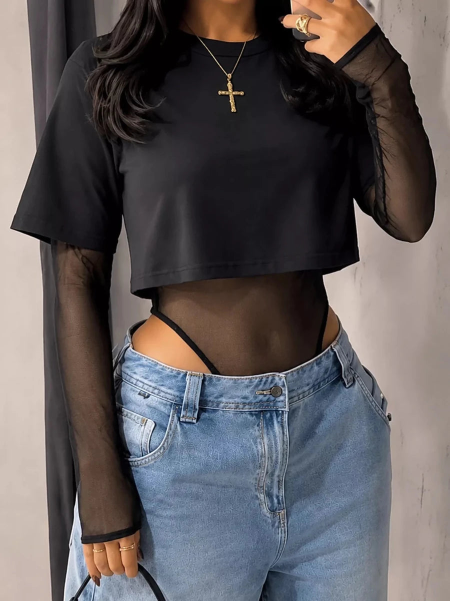 Sheer Mesh Long Sleeve Bodysuit - WowStore.live