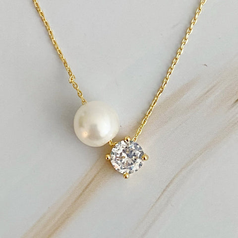 Single Pearl And Diamond Necklace - Wow Store