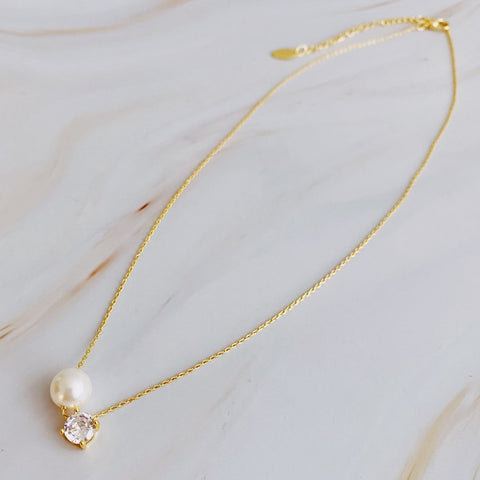 Single Pearl And Diamond Necklace - Wow Store