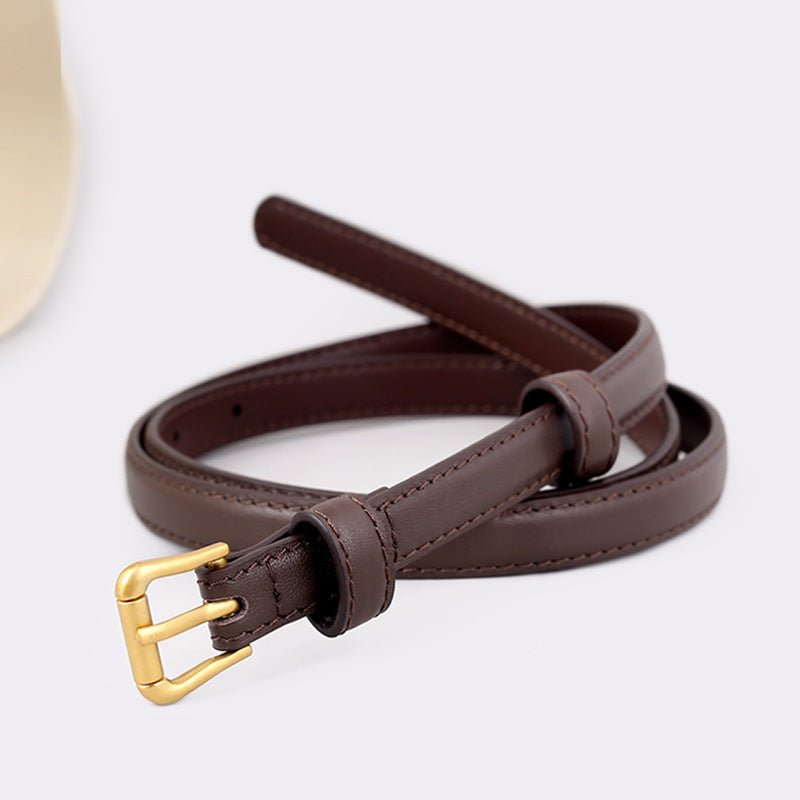 Skinny Leather Belt with Golden Buckle - Wow Store