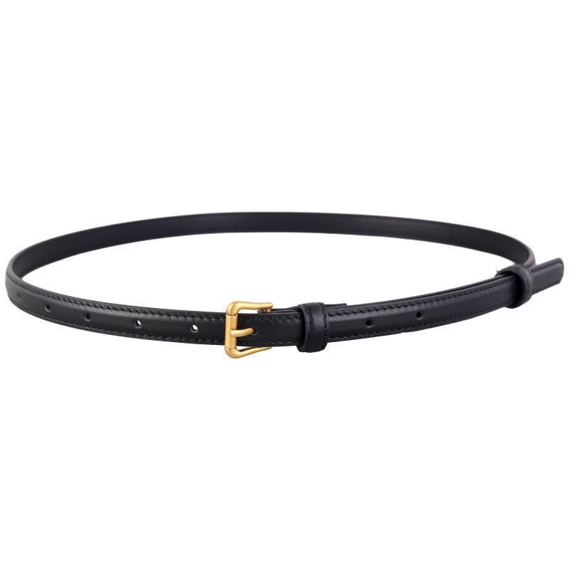Skinny Leather Belt with Golden Buckle - Wow Store