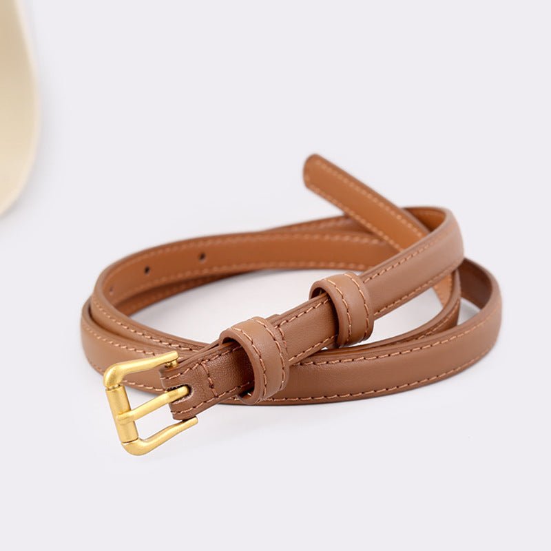 Skinny Leather Belt with Golden Buckle - Wow Store