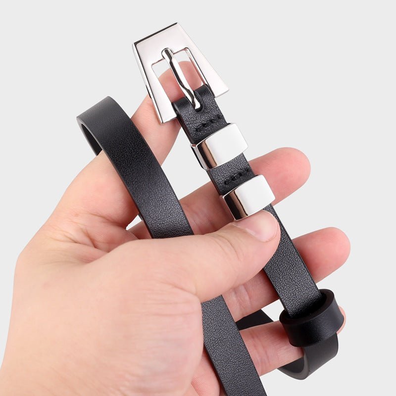 Skinny Leather Belt with Silver Buckle - Wow Store