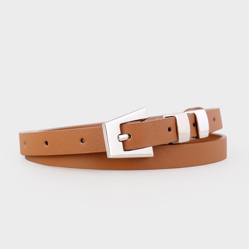 Skinny Leather Belt with Silver Buckle - Wow Store