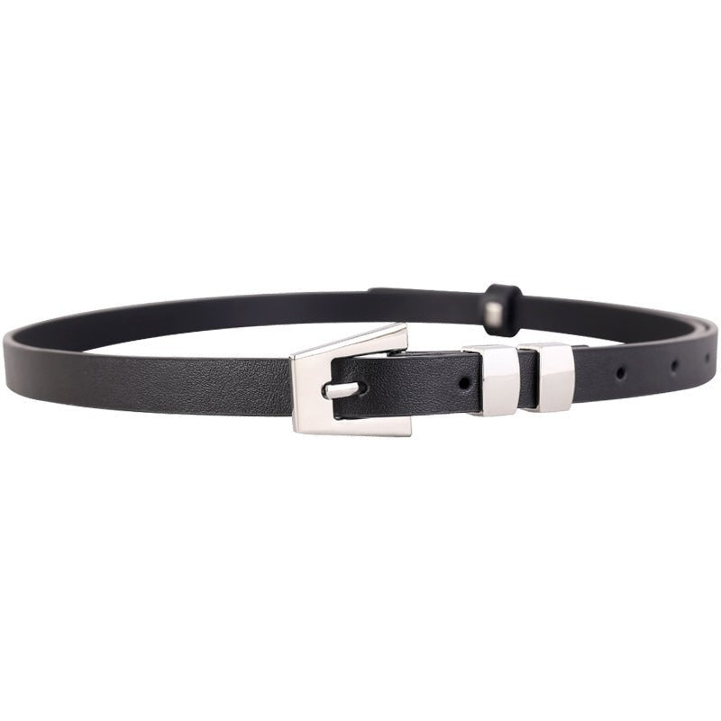 Skinny Leather Belt with Silver Buckle - Wow Store