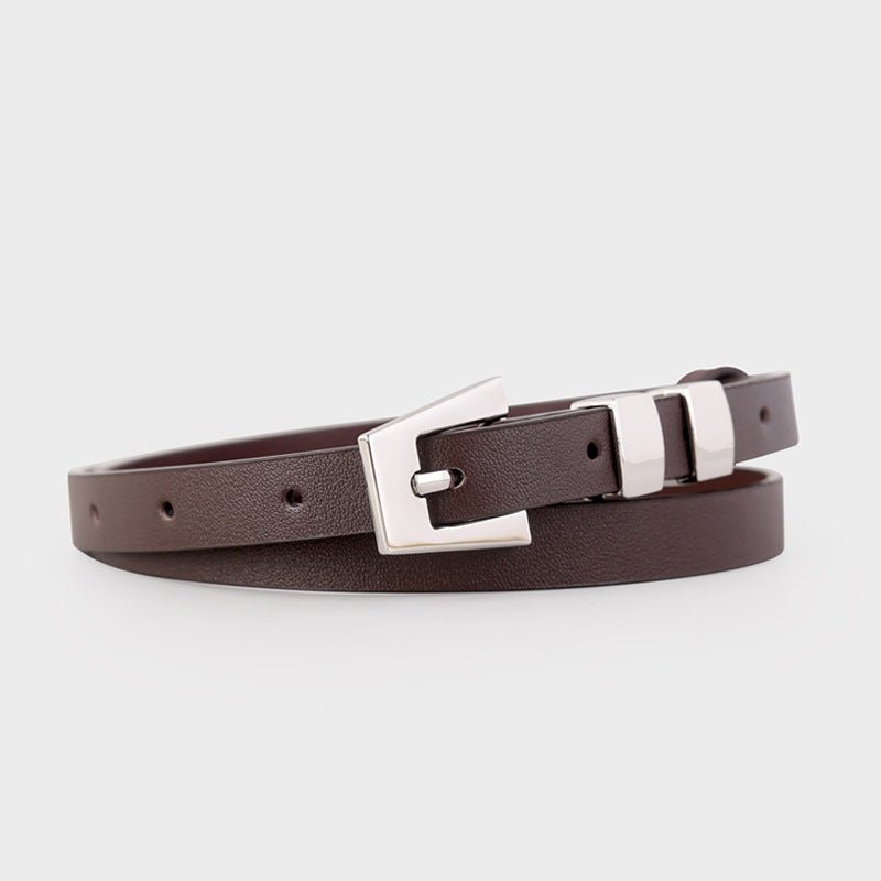 Skinny Leather Belt with Silver Buckle - Wow Store