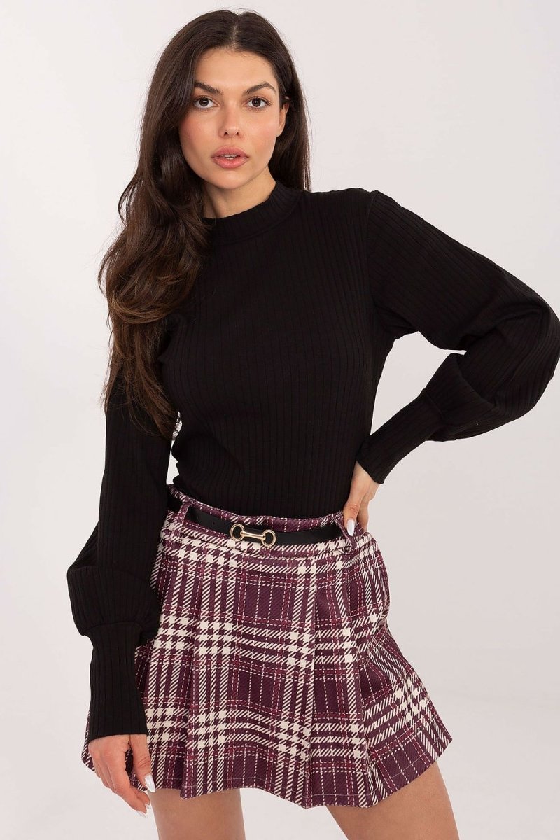 Italy Moda Plaid Skort in red plaid with A-line silhouette and side pockets