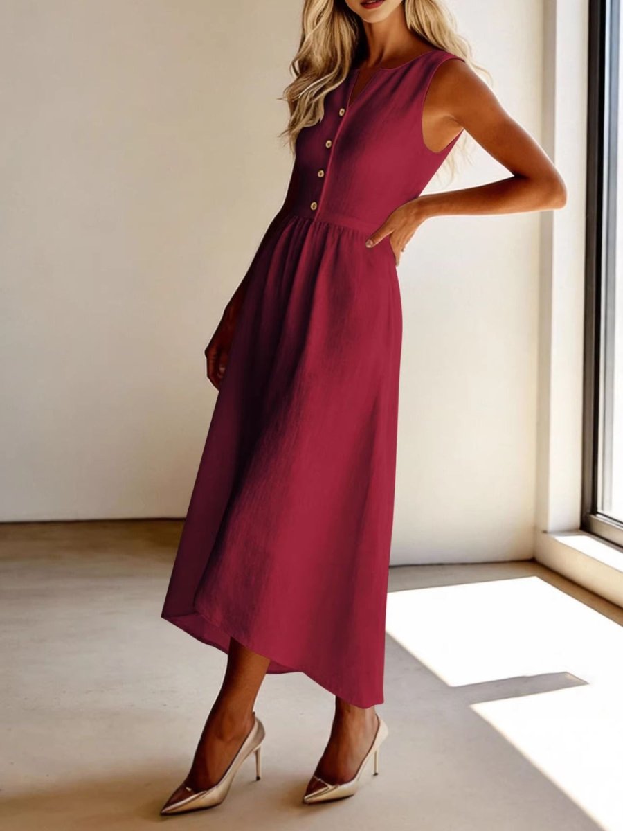 Sleeveless Button Front Flowy Midi Dress - Wow Store