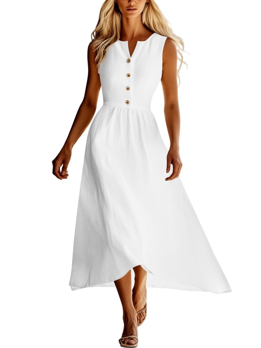 Sleeveless Button Front Flowy Midi Dress - Wow Store
