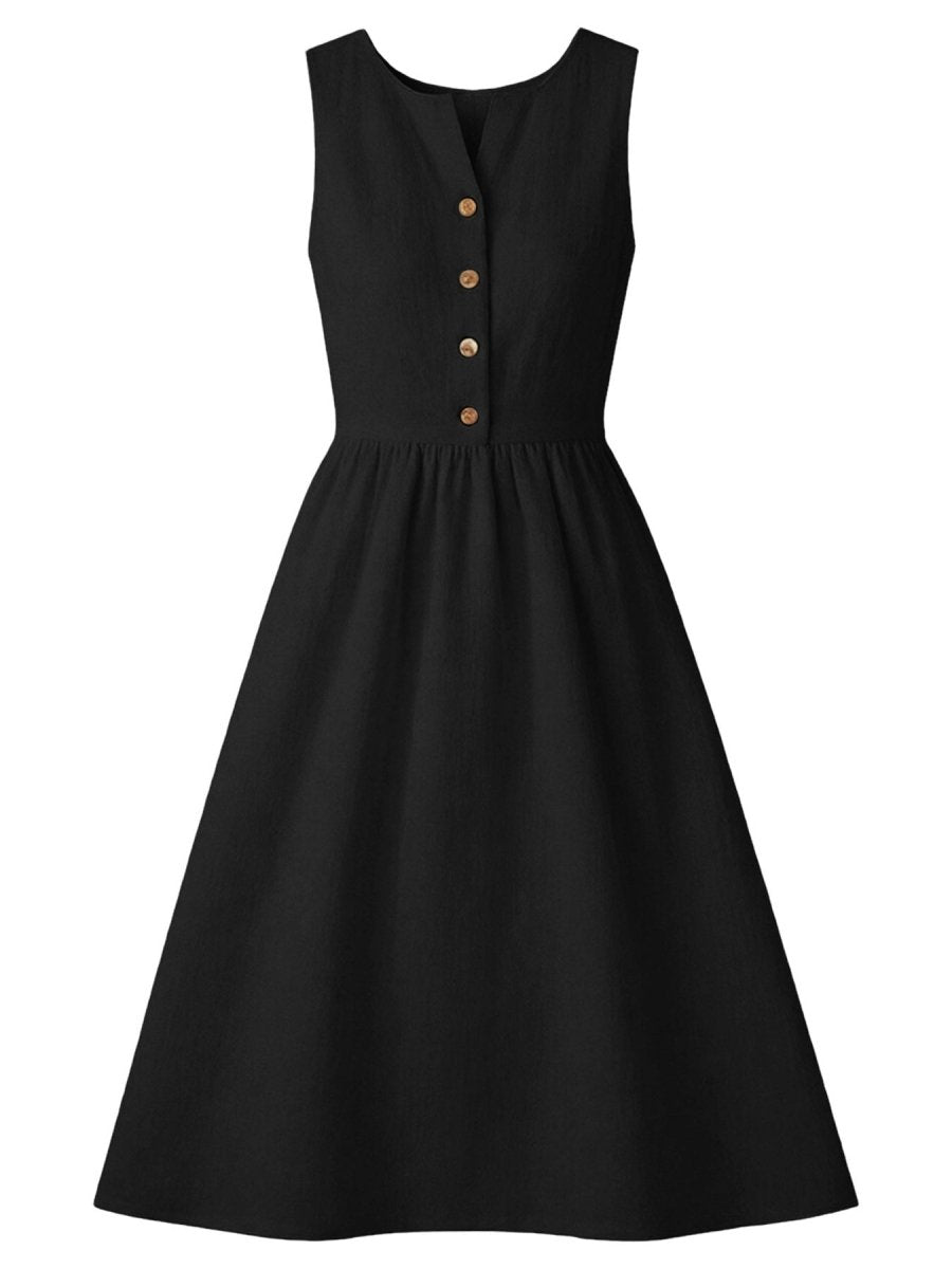 Sleeveless Button Front Flowy Midi Dress - Wow Store