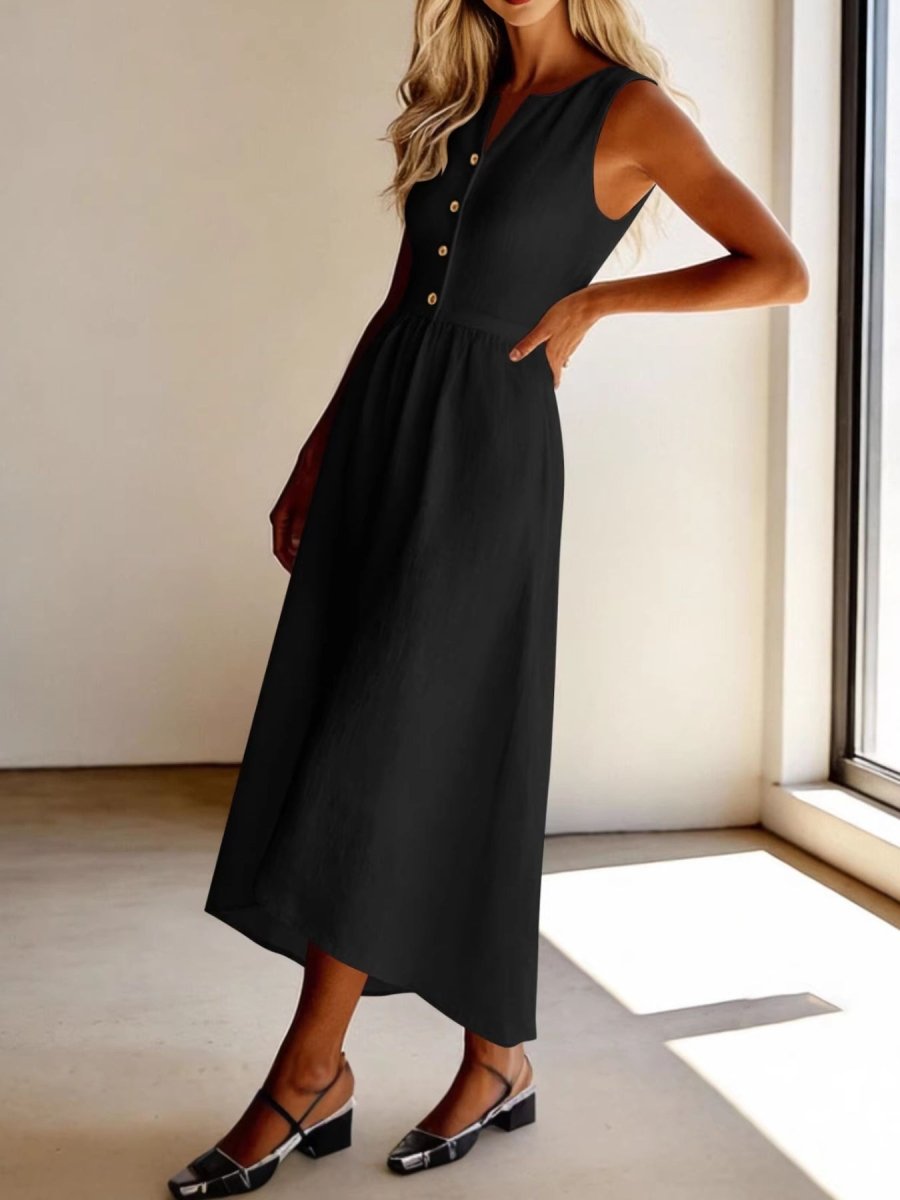 Sleeveless Button Front Flowy Midi Dress - Wow Store