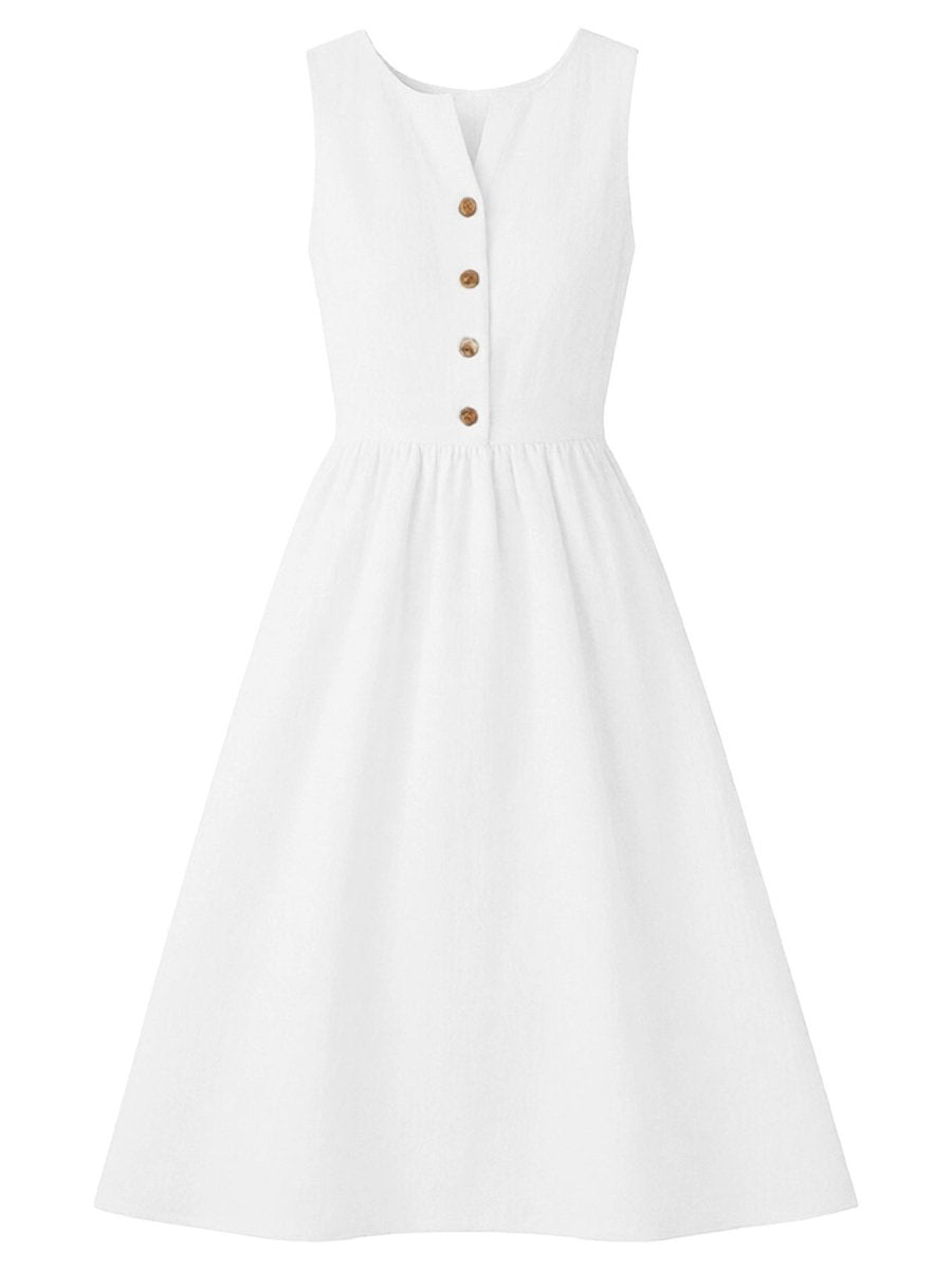 Sleeveless Button Front Flowy Midi Dress - Wow Store