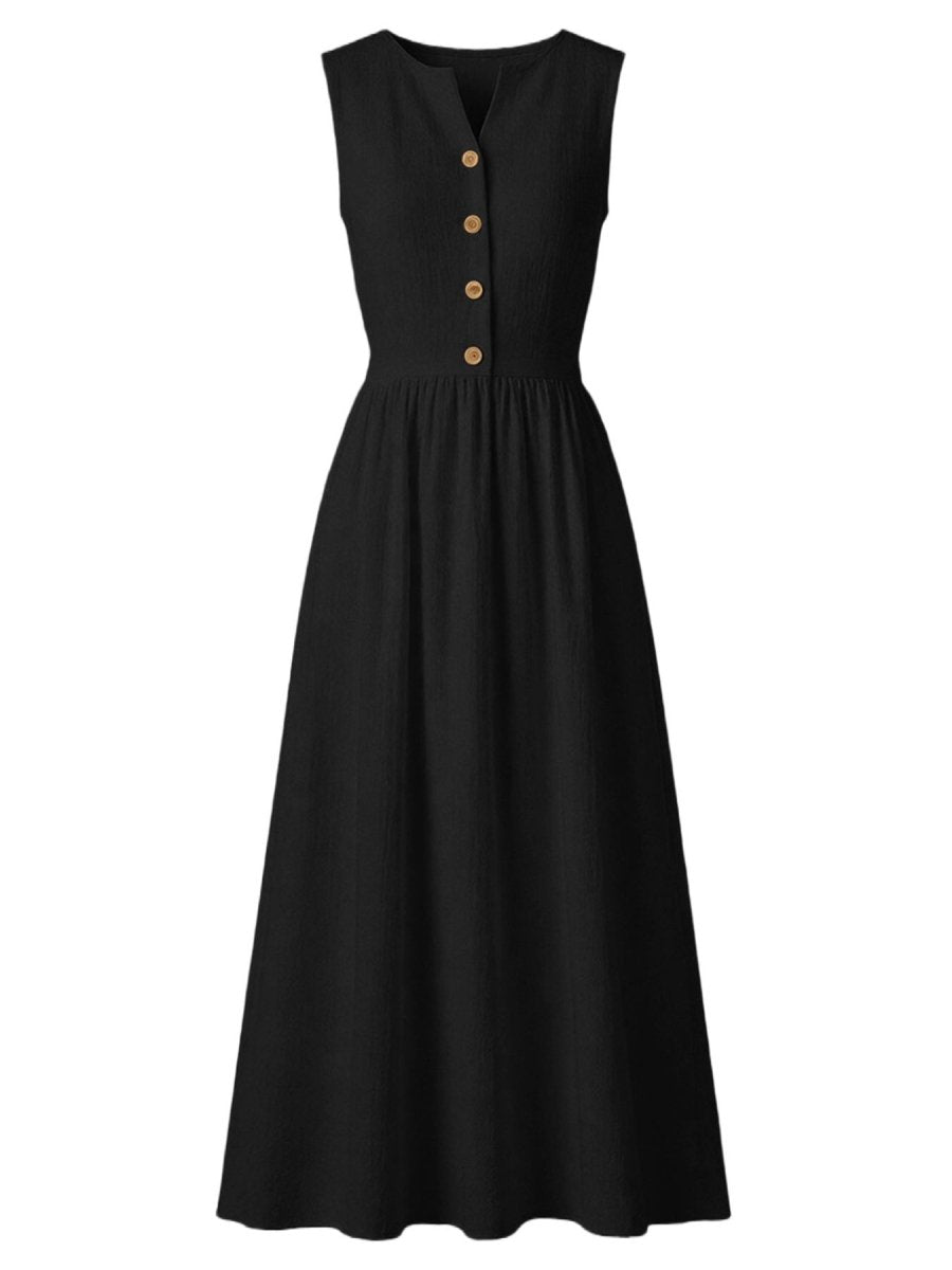 Sleeveless Button Front Flowy Midi Dress - Wow Store