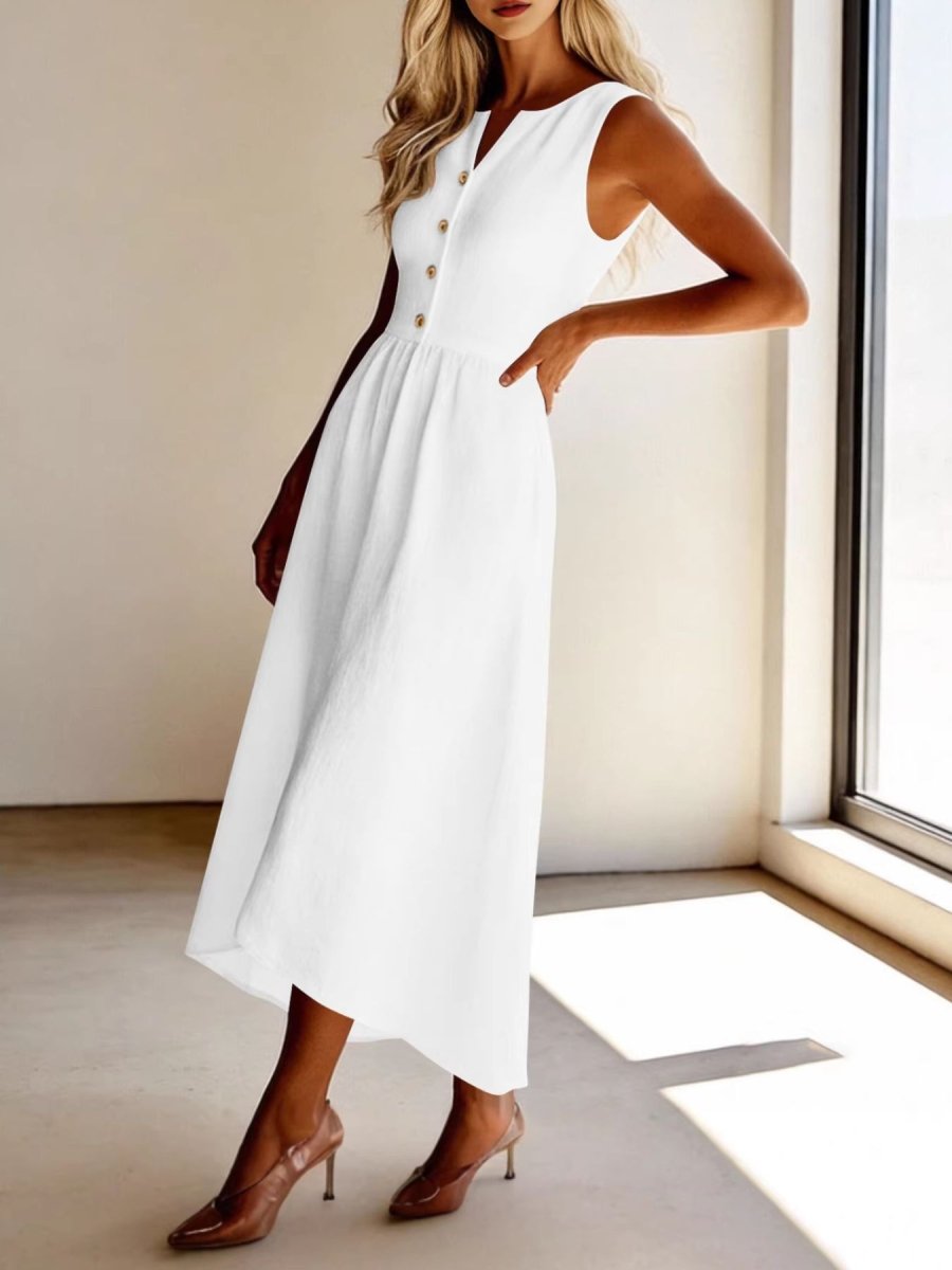 Sleeveless Button Front Flowy Midi Dress - Wow Store