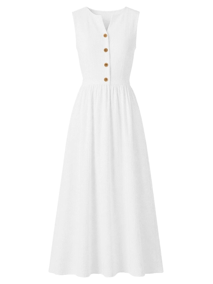 Sleeveless Button Front Flowy Midi Dress - Wow Store