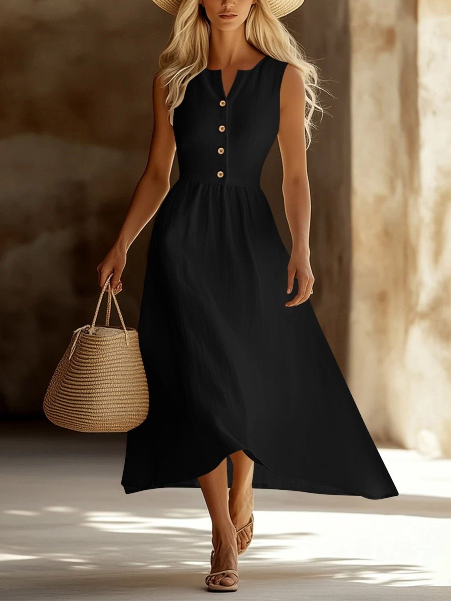 Sleeveless Button Front Flowy Midi Dress - Wow Store