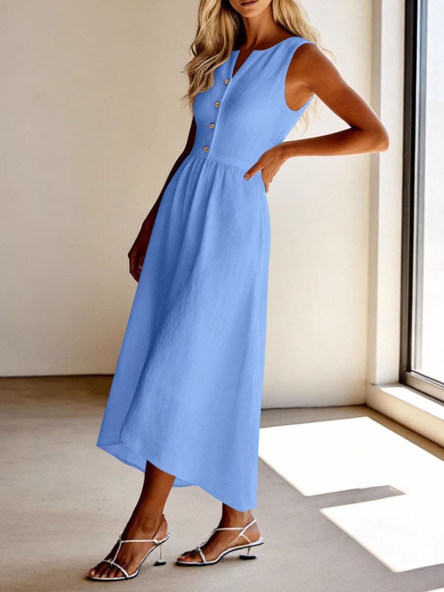 Sleeveless Button Front Flowy Midi Dress - Wow Store