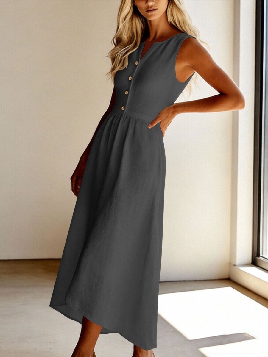 Sleeveless Button Front Flowy Midi Dress - Wow Store