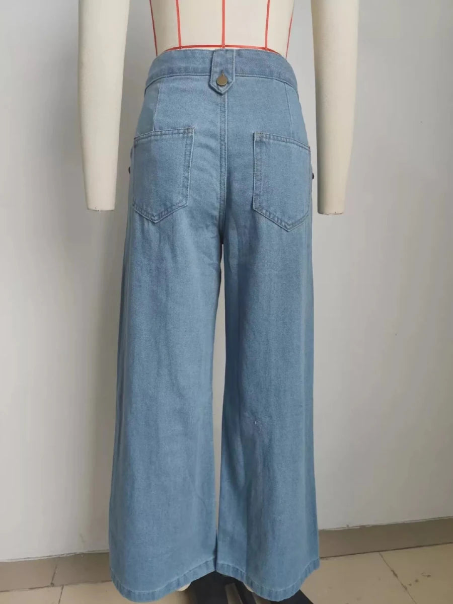 Sleeveless Button - Front Vest and Pants Denim Set - Wow Store