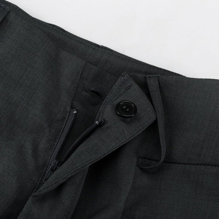 Trouser waistband with button, zip and belt loop