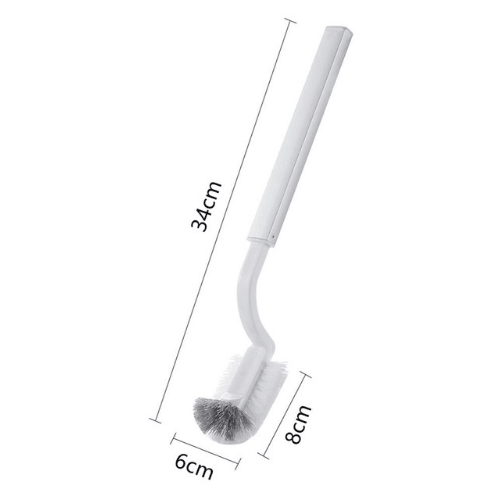 Toilet brush on its own with measurements: 34 cm long, head 6 by 8 cm