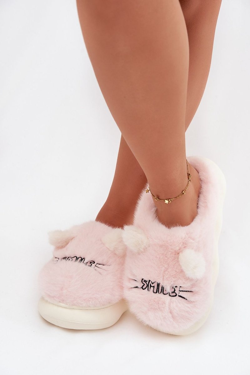 Close-up of slipper material and design