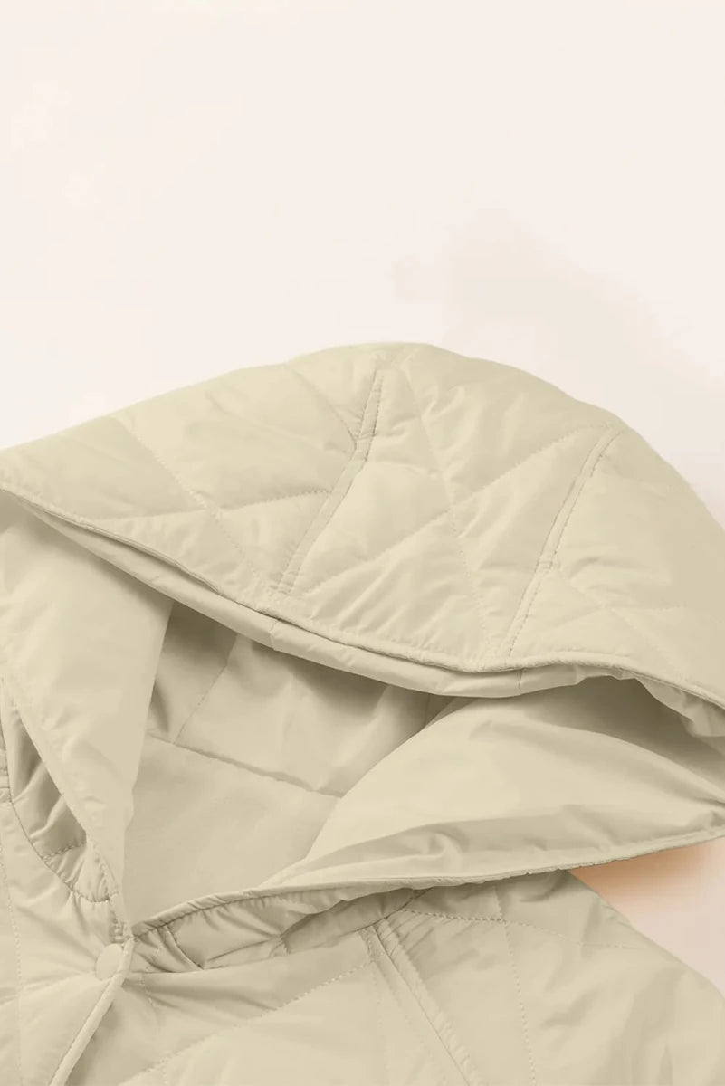 Snap Down Long Sleeve Quilted Winter Coat - Wow Store