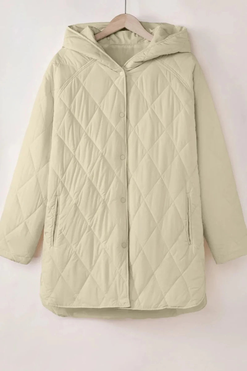 Snap Down Long Sleeve Quilted Winter Coat - Wow Store