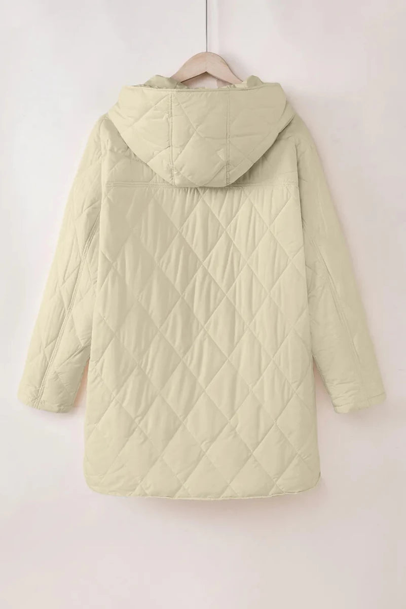 Snap Down Long Sleeve Quilted Winter Coat - Wow Store