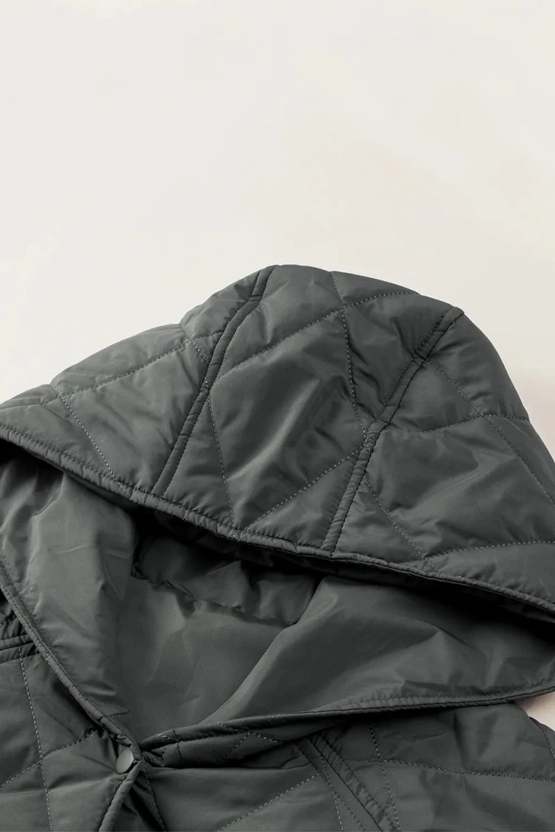 Snap Down Long Sleeve Quilted Winter Coat - Wow Store