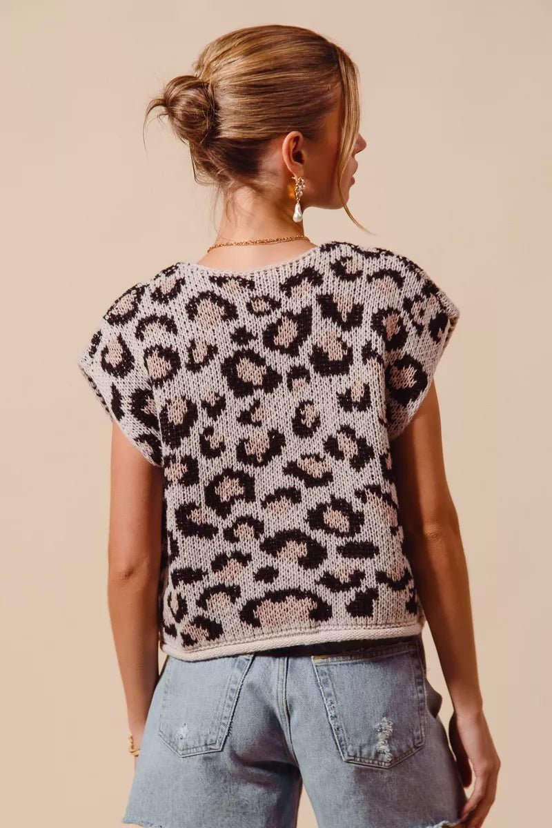 SO ME Big Metal Button Front Leopard Sweater Vest Top - Wow Store