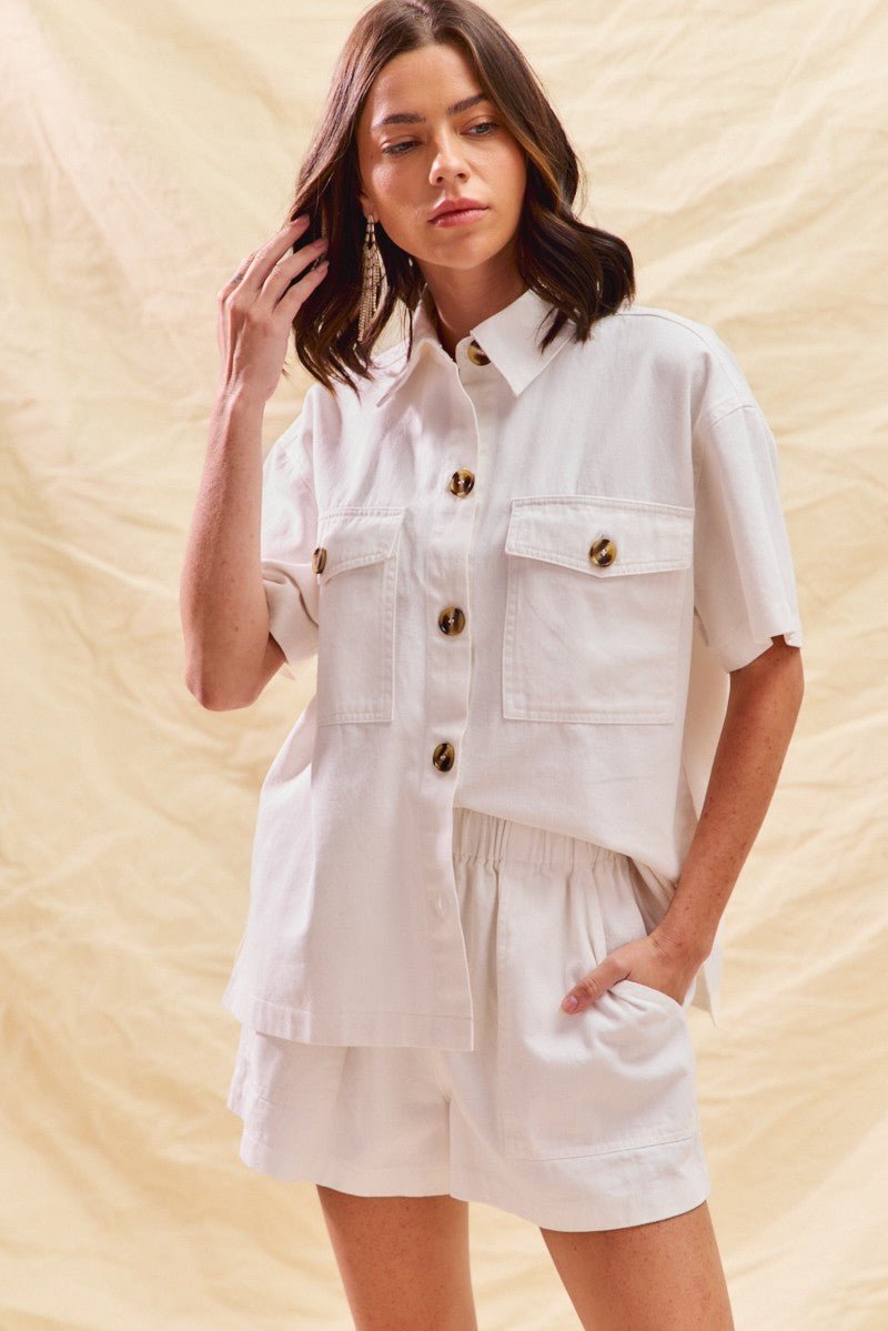 SO ME Button Down Denim Game Day Top and Shorts Set - Wow Store