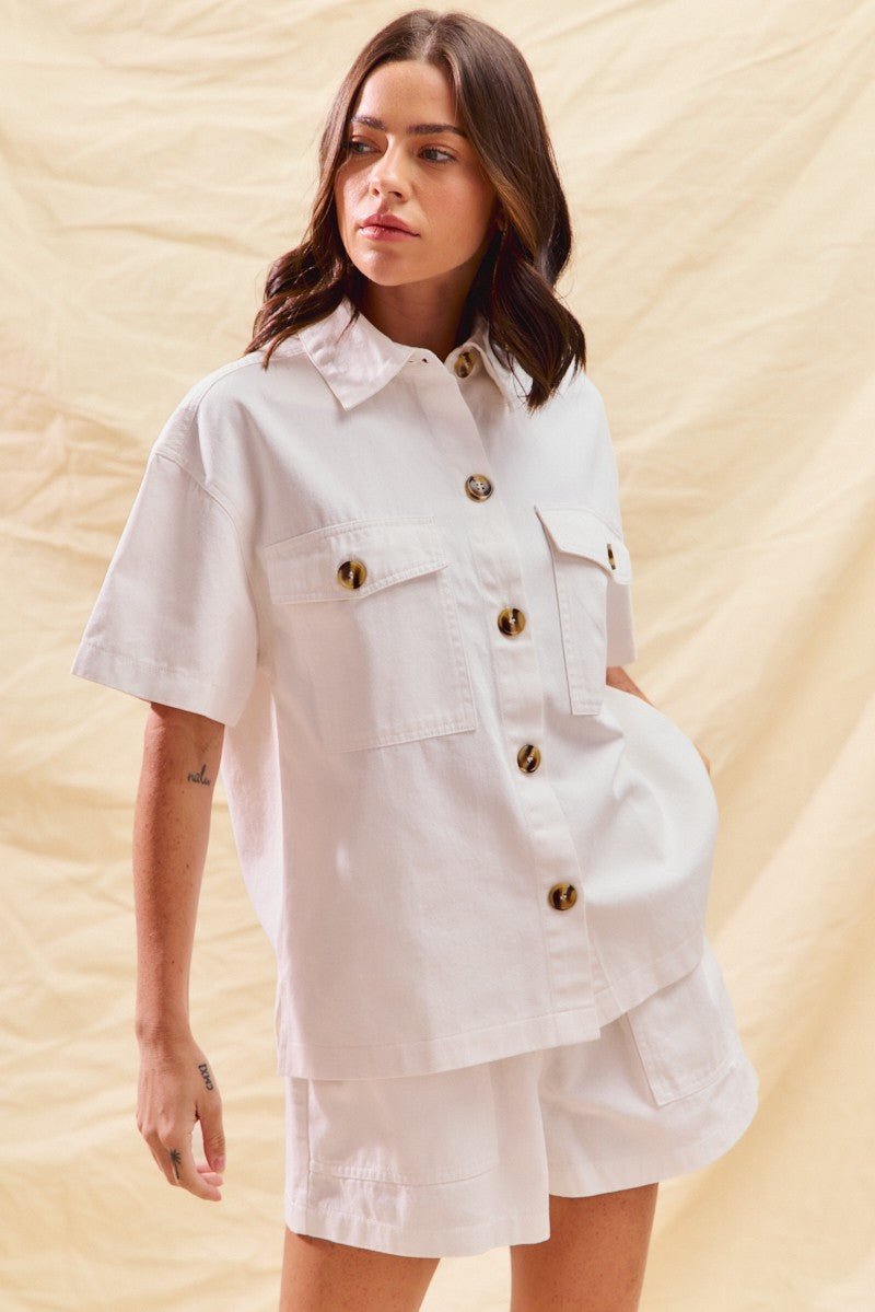 SO ME Button Down Denim Game Day Top and Shorts Set - Wow Store
