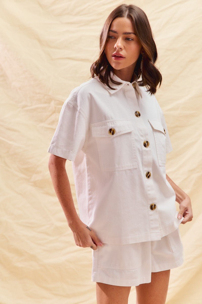 SO ME Button Down Denim Game Day Top and Shorts Set - Wow Store