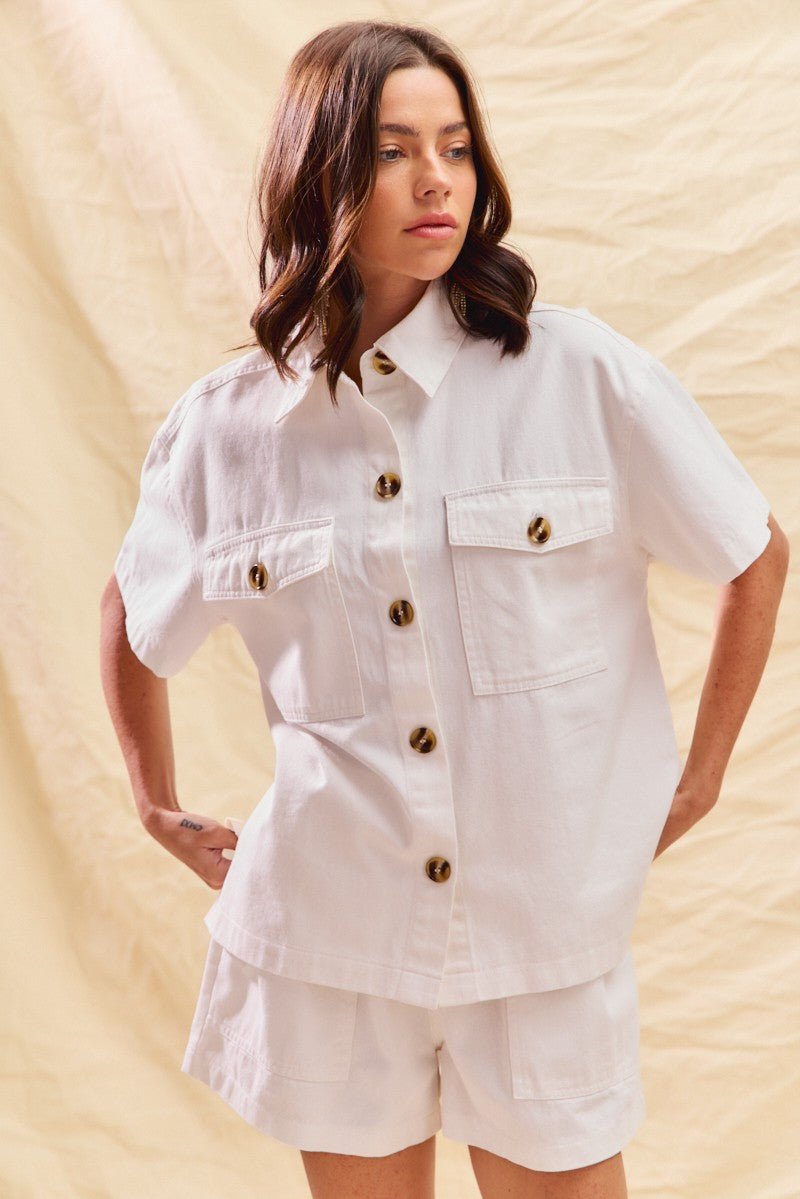 SO ME Button Down Denim Game Day Top and Shorts Set - Wow Store