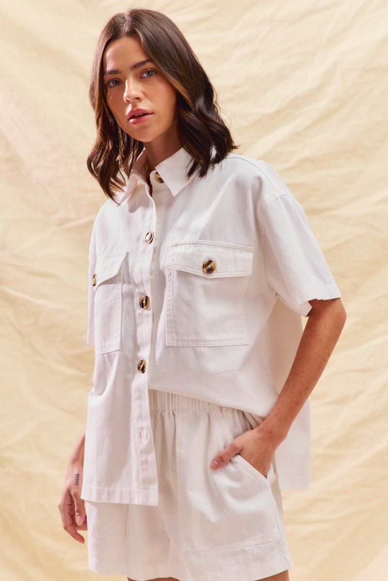 SO ME Button Down Denim Game Day Top and Shorts Set - Wow Store