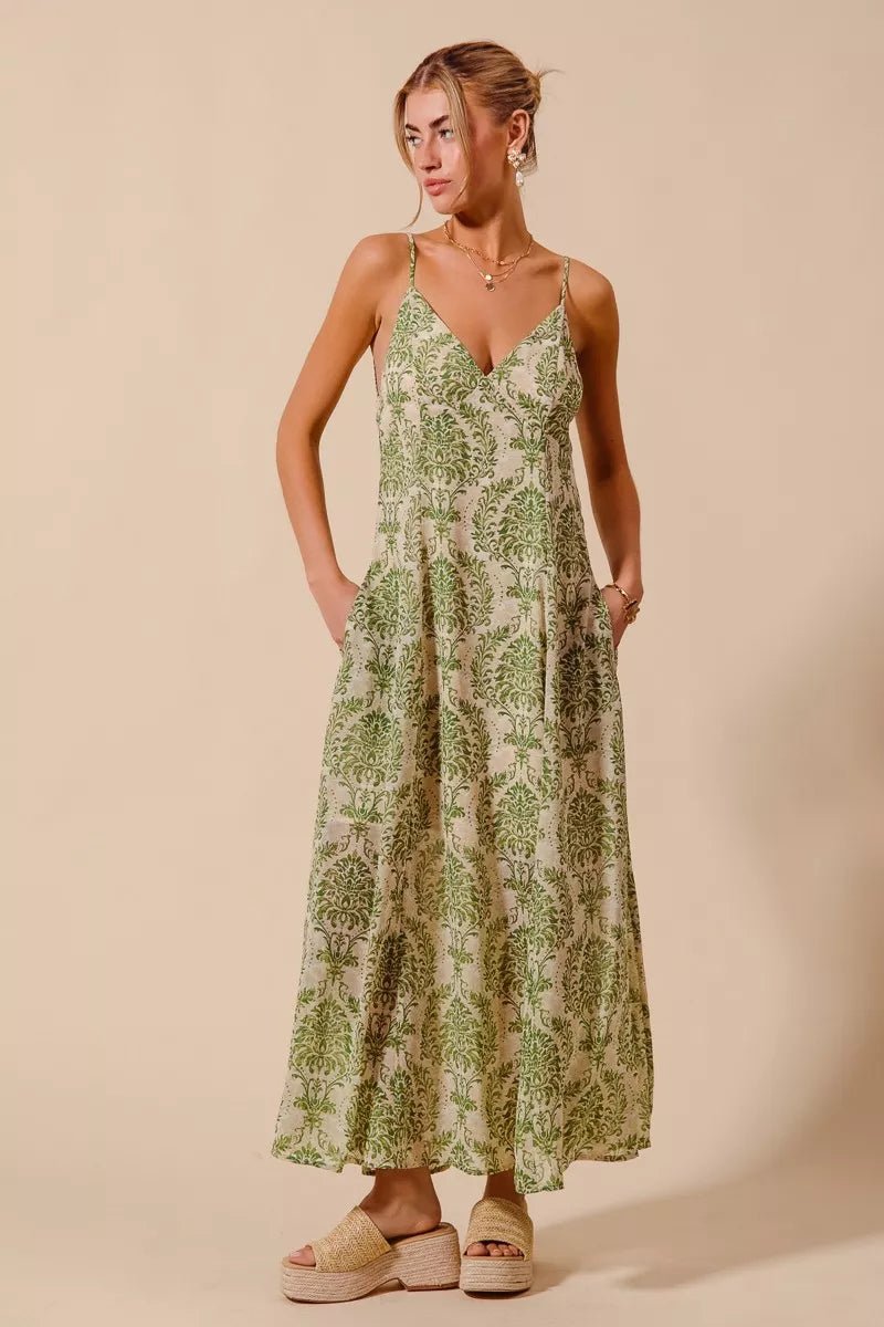 SO ME Damask Floral Summer Maxi Flowy Dress With Open Back - Wow Store