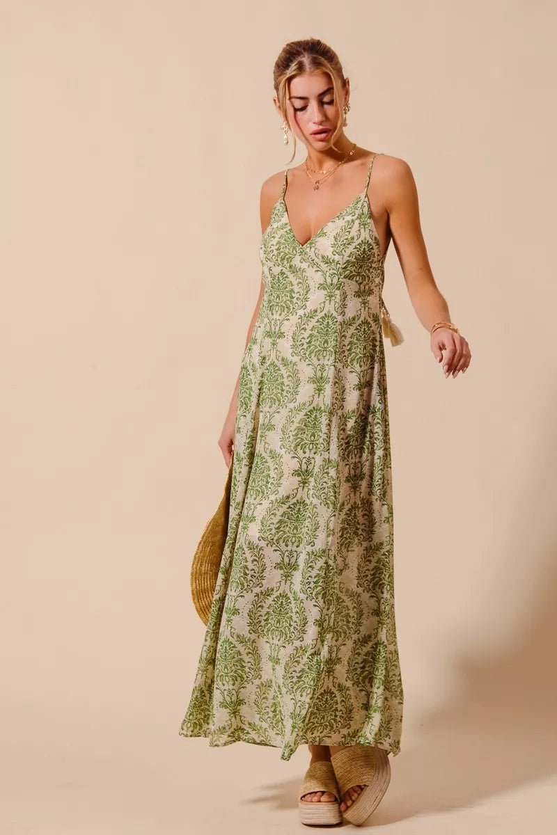 SO ME Damask Floral Summer Maxi Flowy Dress With Open Back - Wow Store