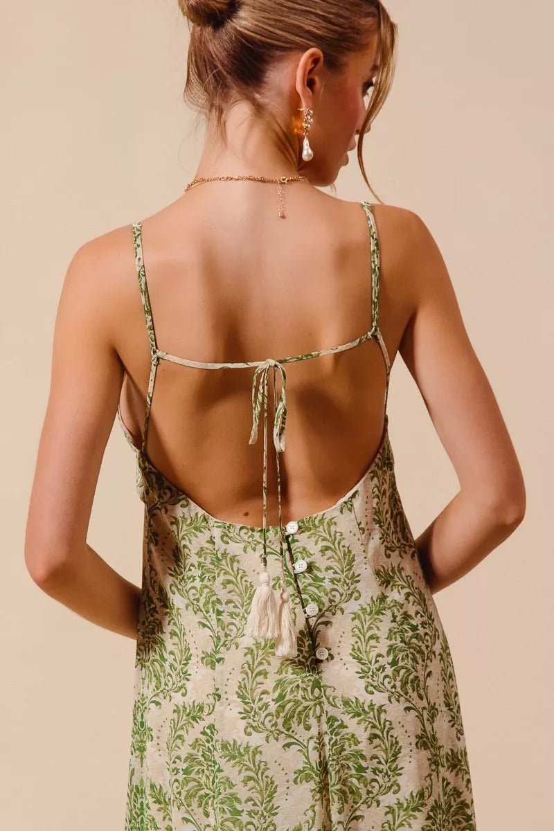 SO ME Damask Floral Summer Maxi Flowy Dress With Open Back - Wow Store