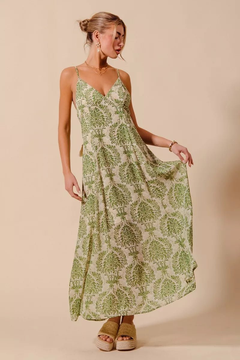SO ME Damask Floral Summer Maxi Flowy Dress With Open Back - Wow Store